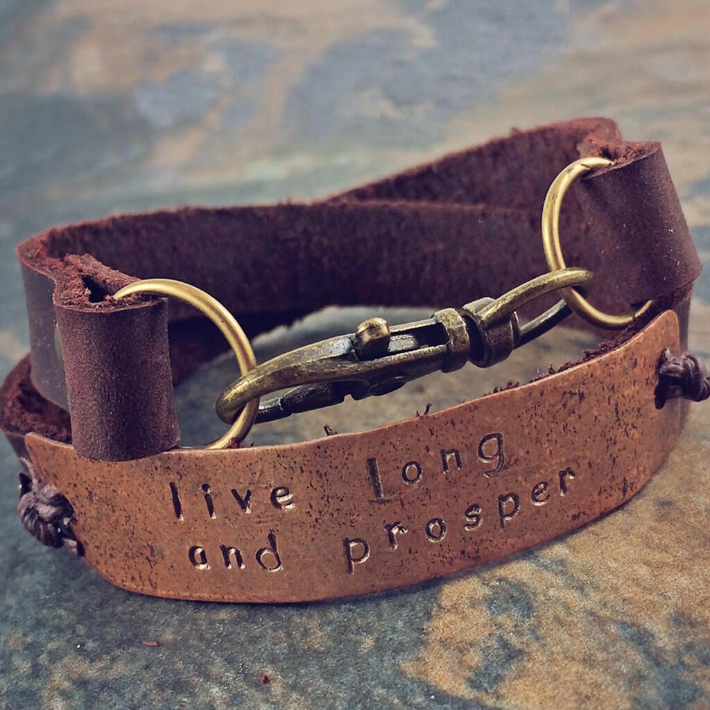 live long and prosper // leather and copper double wrap bracelet