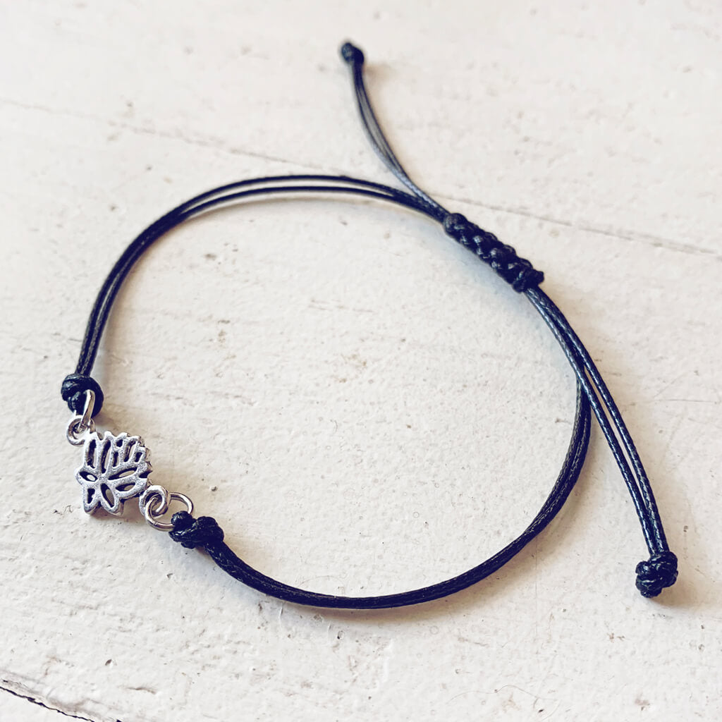 lucky lotus - small lotus flower adjustable cord bracelet