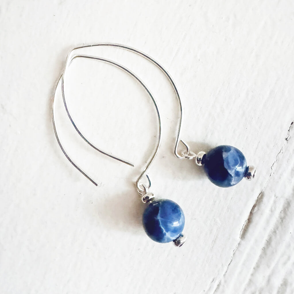 marquise // sodalite semi-precious gemstone and silver earrings