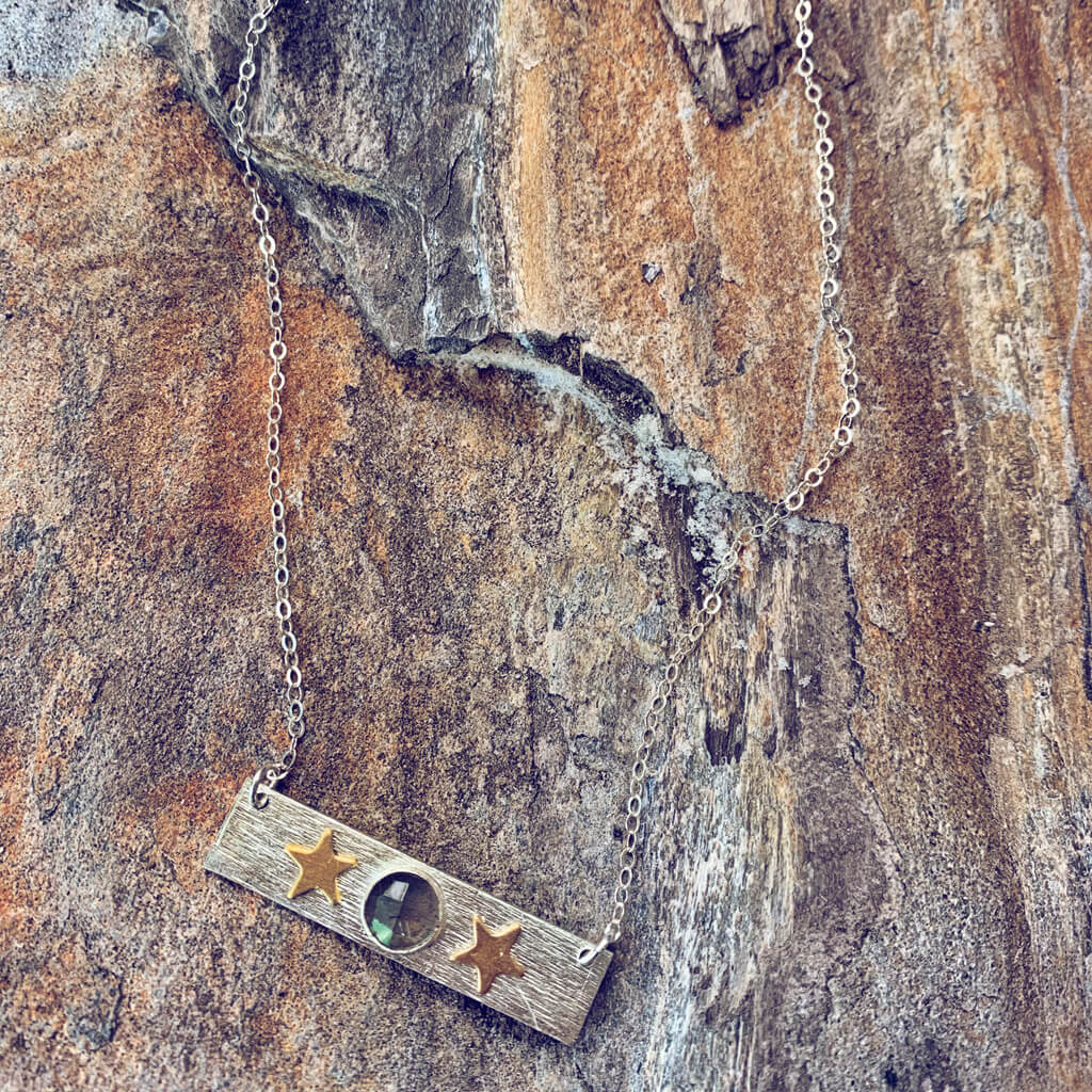 moonrock // sterling silver and gemstone bar necklace