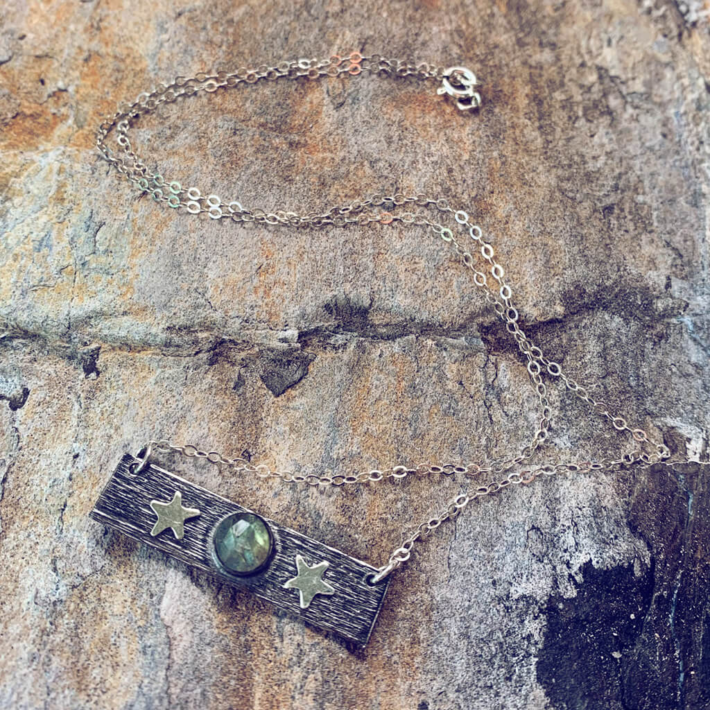 moonrock // sterling silver and gemstone bar necklace