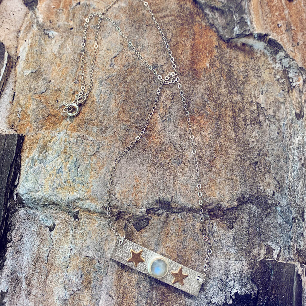 moonrock // sterling silver and gemstone bar necklace