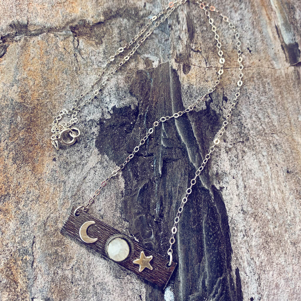 moonrock // sterling silver and gemstone bar necklace