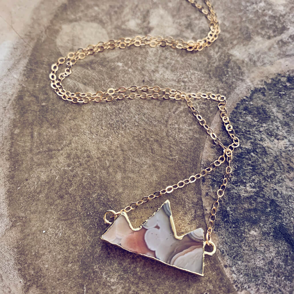 mountain peaks // gold electroformed agate slice pendant necklace