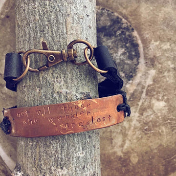 not all those who wander are lost // leather and copper double wrap bracelet