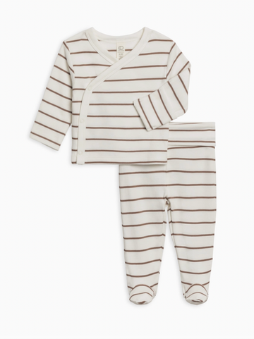 Organic Riley Kimono Wrap Top and Pant Set-Kade Stripe/Taupe