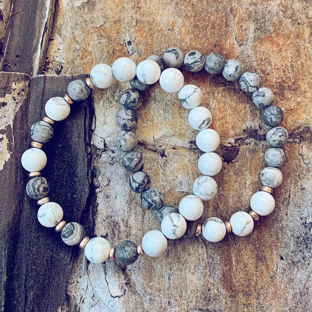 patience // howlite and picasso jasper mala bead bracelet