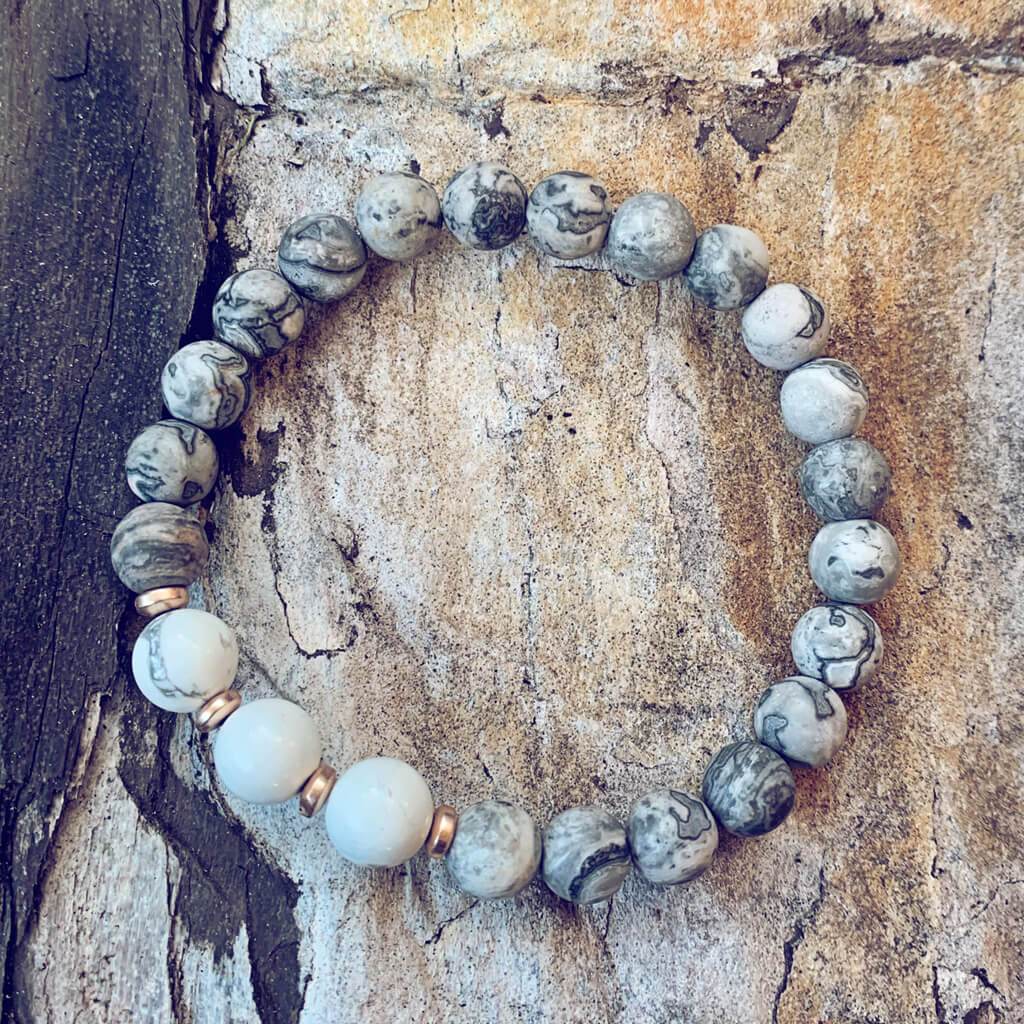 patience // howlite and picasso jasper mala bead bracelet
