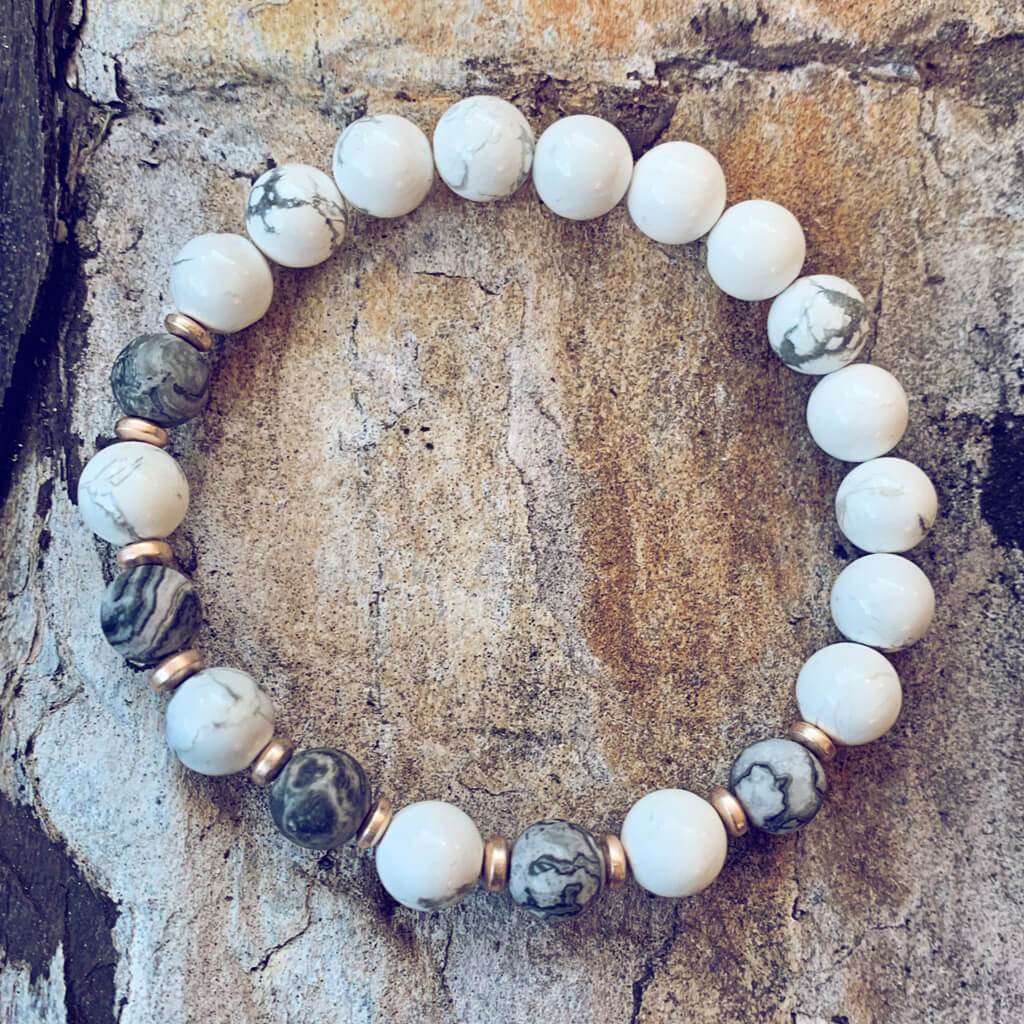 patience // howlite and picasso jasper mala bead bracelet