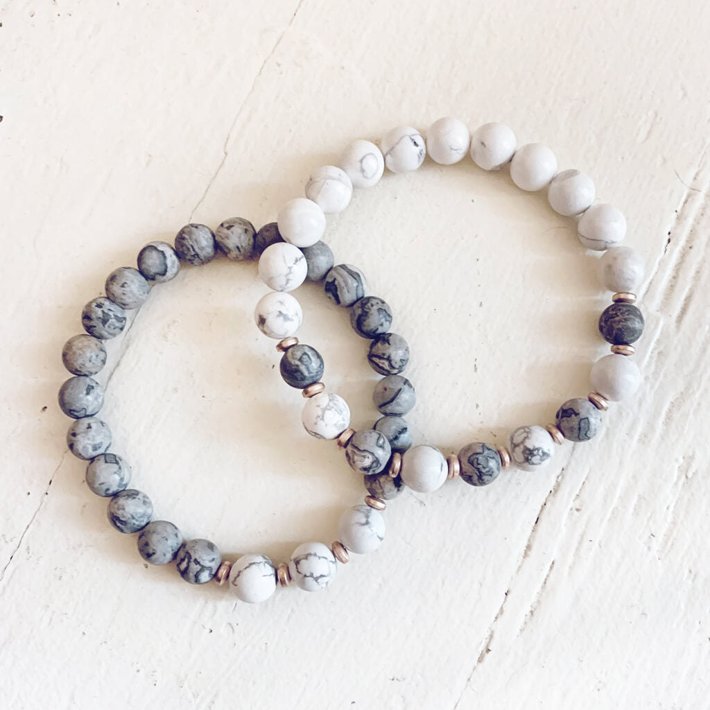 patience // howlite and picasso jasper mala bead bracelet