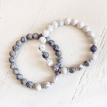 patience // howlite and picasso jasper mala bead bracelet
