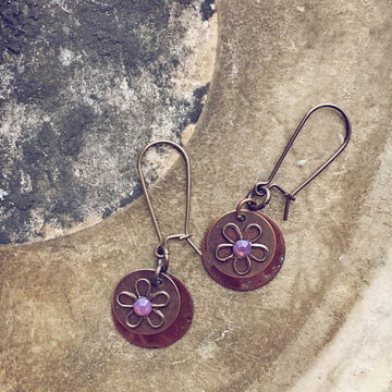 petal  flame kissed copper & swarovski flower earrings
