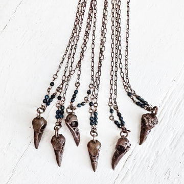 raven skull  copper electroformed 3-d printed pendant necklace