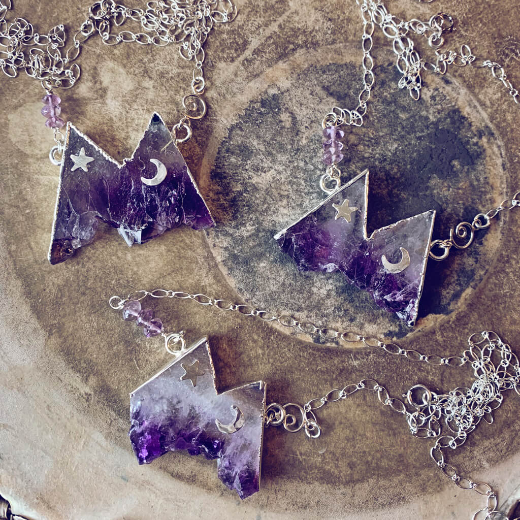 rocky mountain // silver electroformed amethyst slice mountain pendant necklace