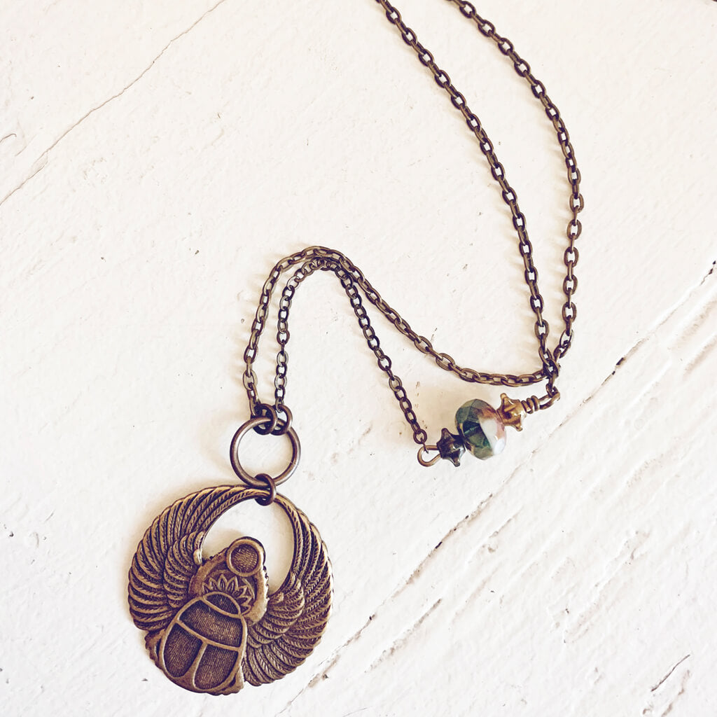 scarab // antiqued brass winged beetle amulet necklace