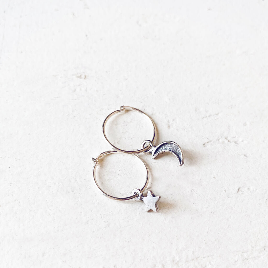 solasta // teeny tiny sterling silver star and crescent moon hoop earrings?