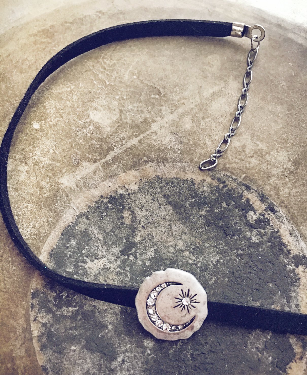 sparkle  crescent moon & star choker necklace