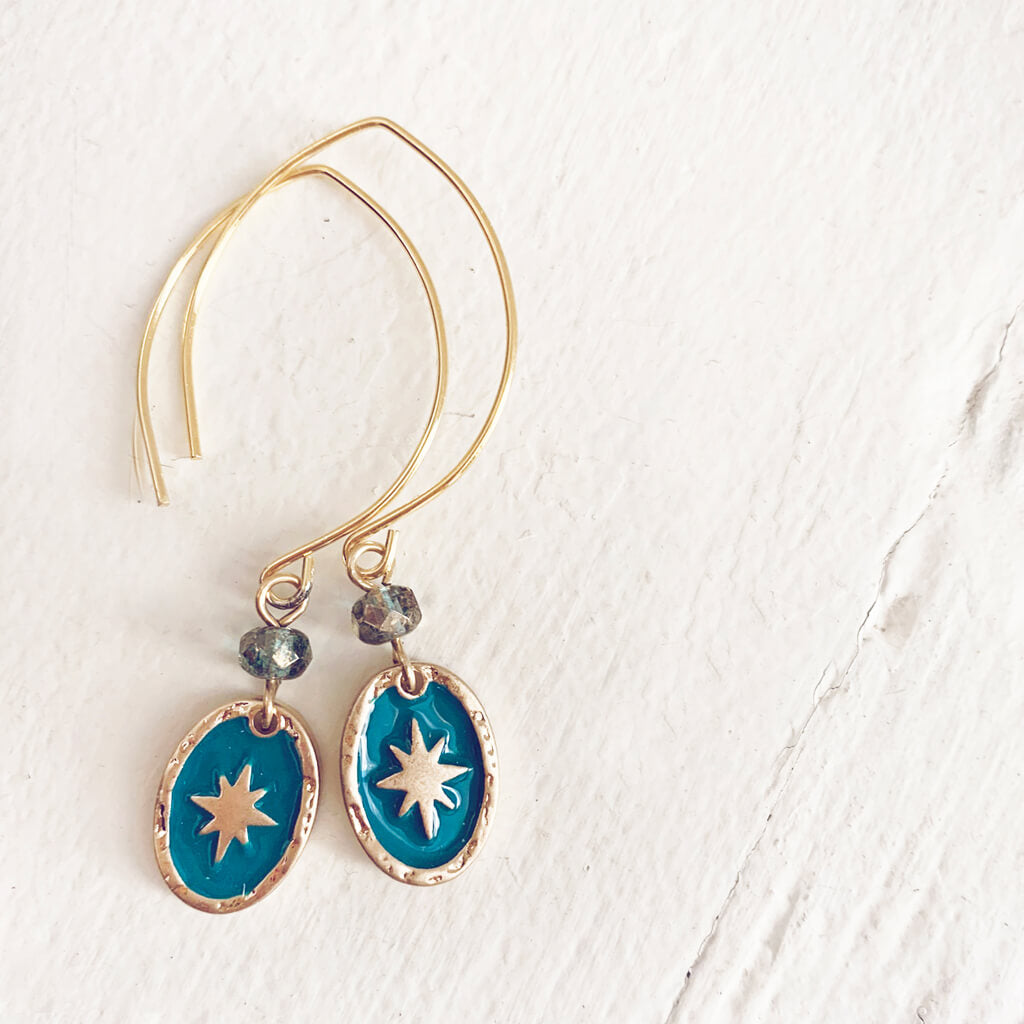 stargazer // enamel and brass or silver plated oval starburst earrings
