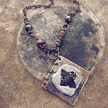 steampunk bee // mini journal blank book natural brass pendant necklace