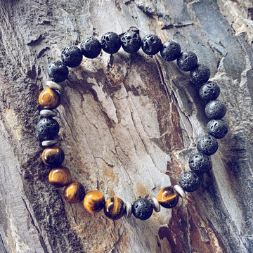 strength // men's tiger's eye and lava bead mala bracelet