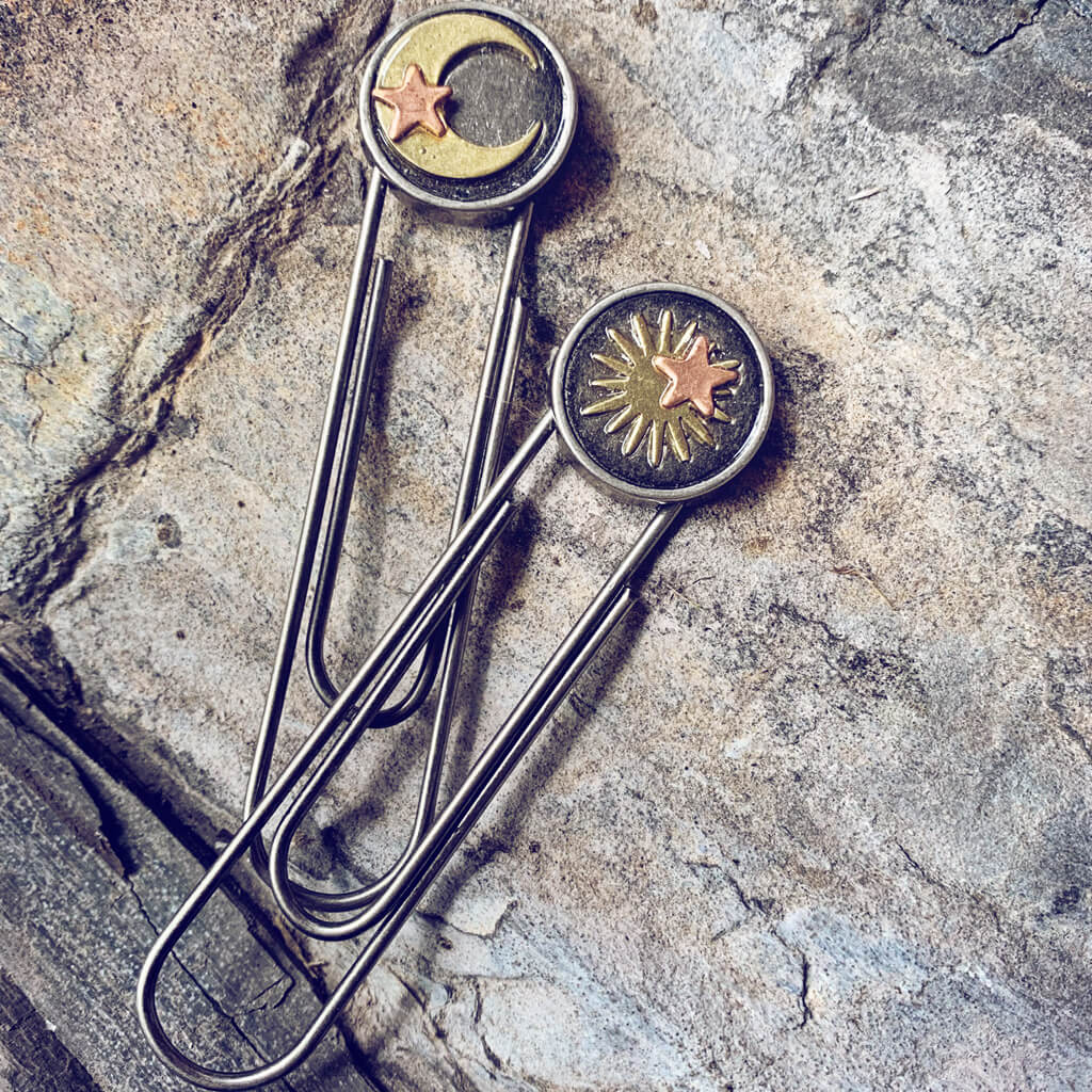 written in the stars // set of 2 sun moon & stars paperclip book or page markers