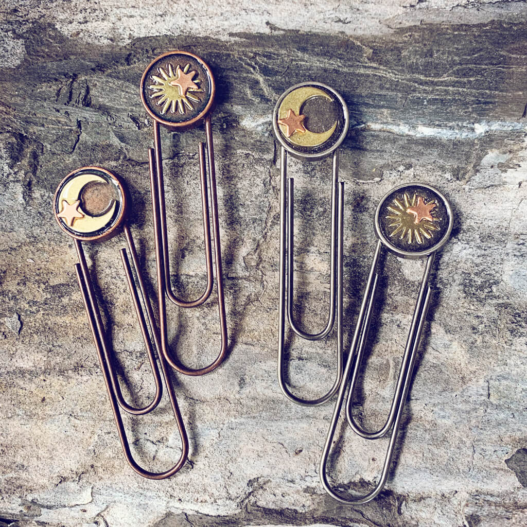 written in the stars // set of 2 sun moon & stars paperclip book or page markers