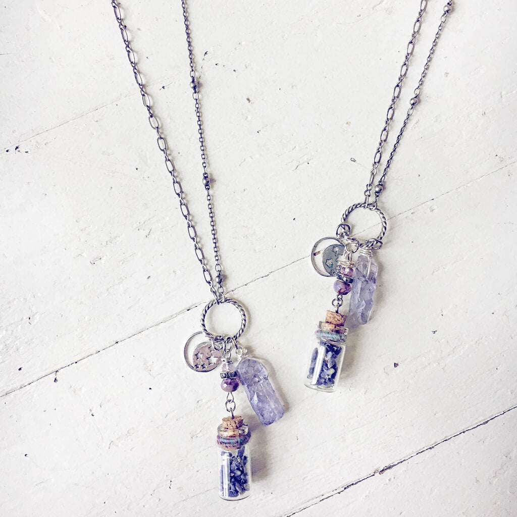 sweet dreams and starry nights // lavender bottle & quartz necklace