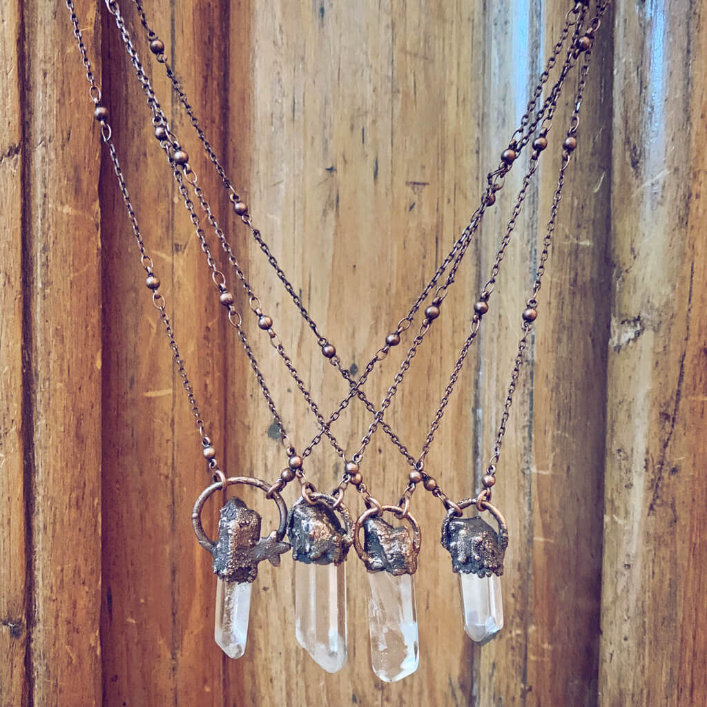 synchronicity II // copper electroformed quartz crystal pendant necklace