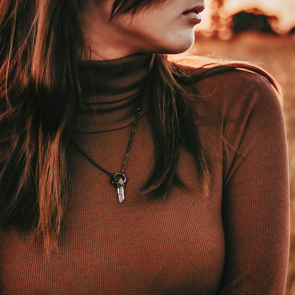 synchronicity // copper electroformed quartz crystal pendant necklace