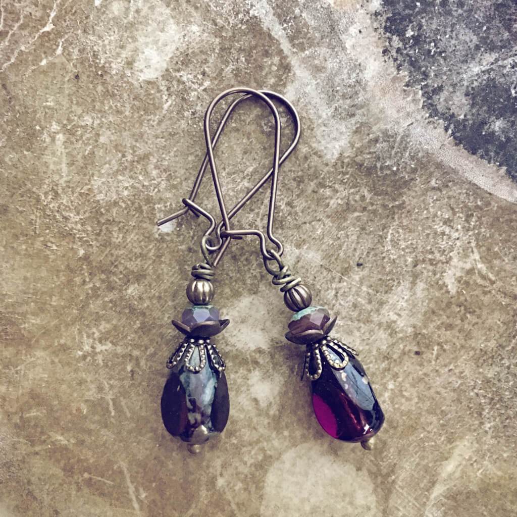 teardrop vintage style czech glass double dangle earrings