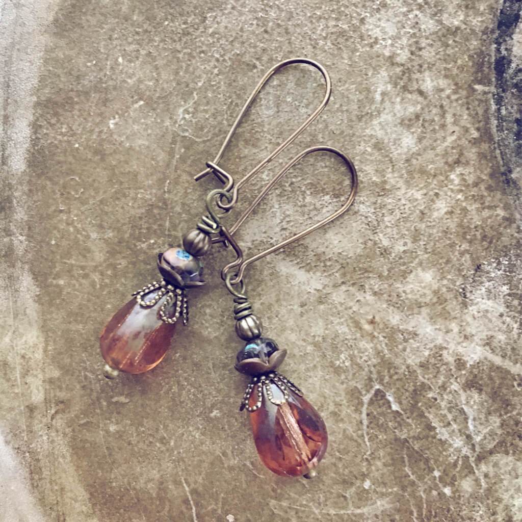 teardrop vintage style czech glass double dangle earrings