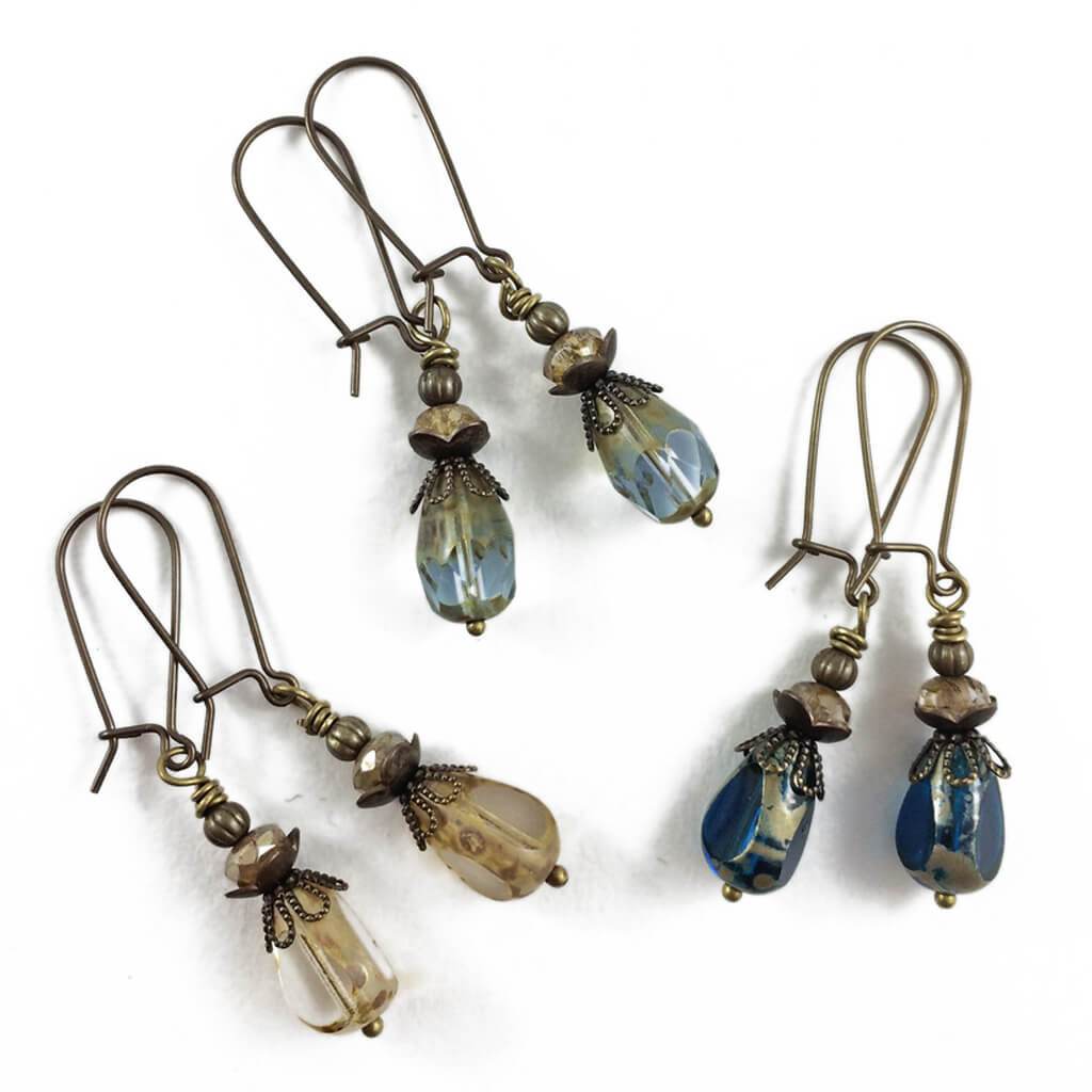 teardrop vintage style czech glass double dangle earrings