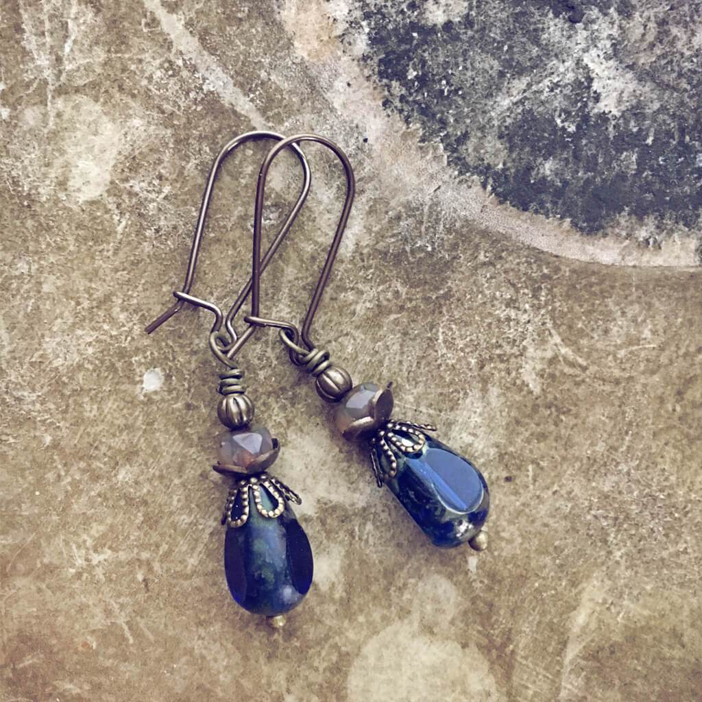 teardrop vintage style czech glass double dangle earrings