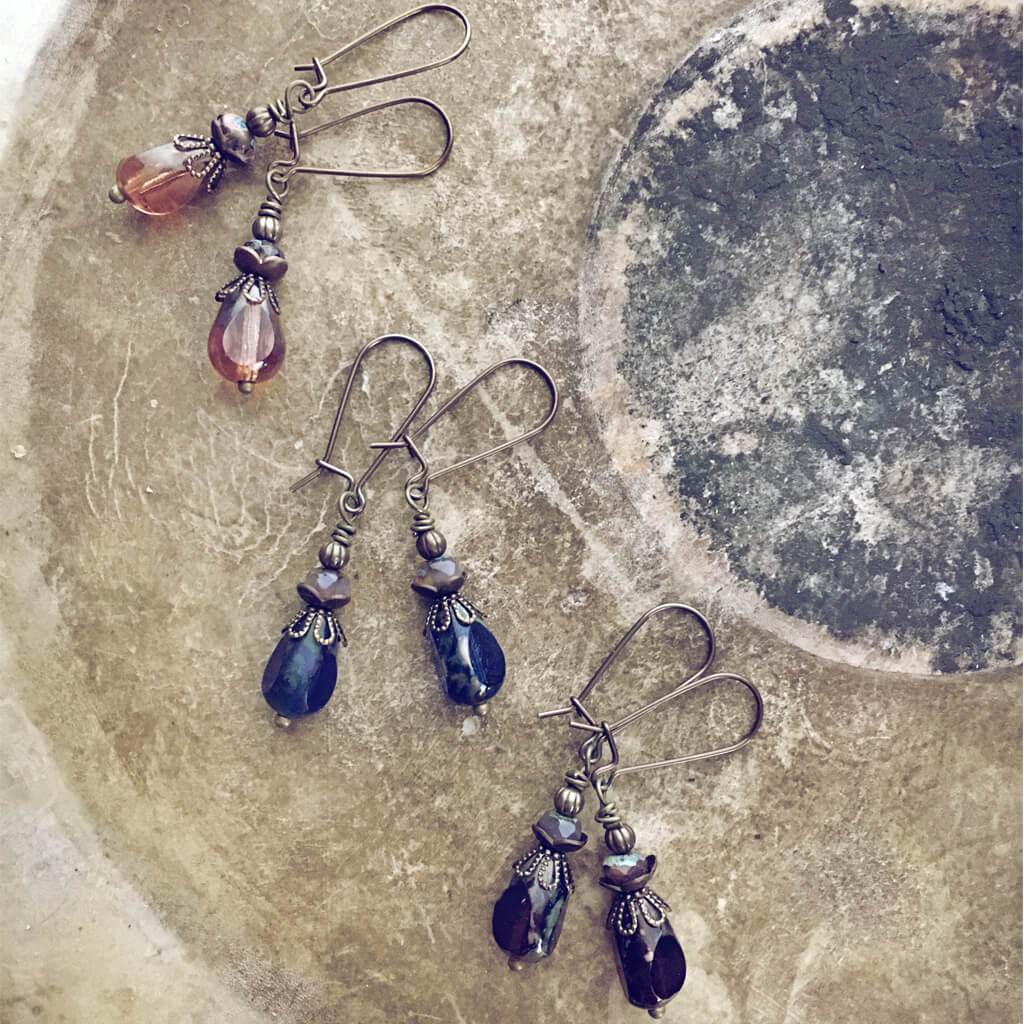 teardrop vintage style czech glass double dangle earrings