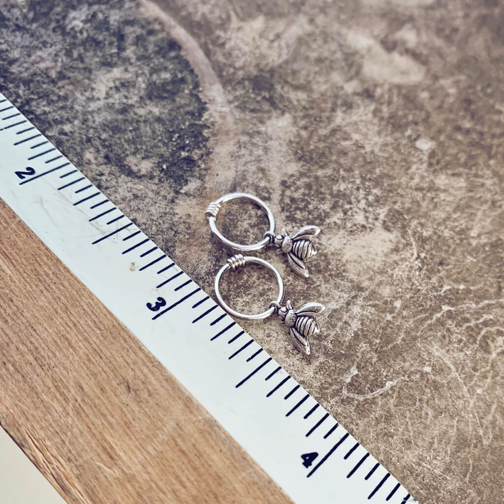 honey bee // teeny tiny silver bee hoop sleeper earrings?