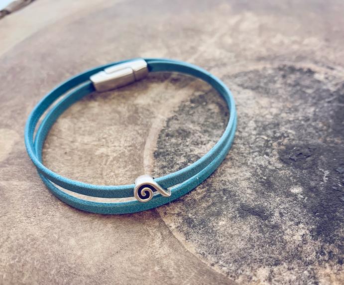 earth sea sky // thin double leather wrap bracelet - star, chevron or wave