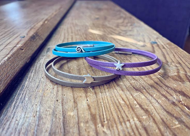earth sea sky // thin double leather wrap bracelet - star, chevron or wave