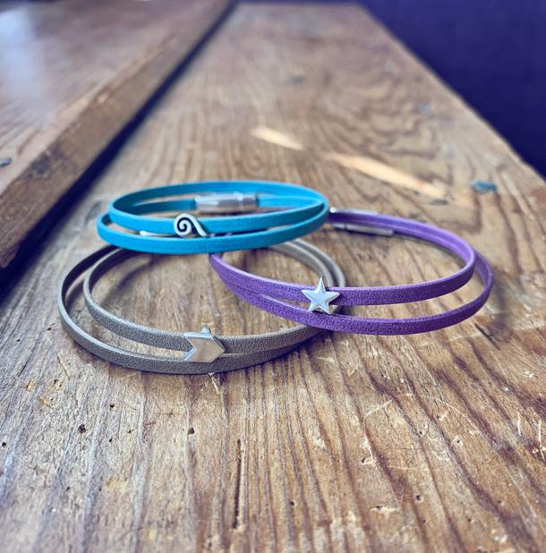 earth sea sky // thin double leather wrap bracelet - star, chevron or wave