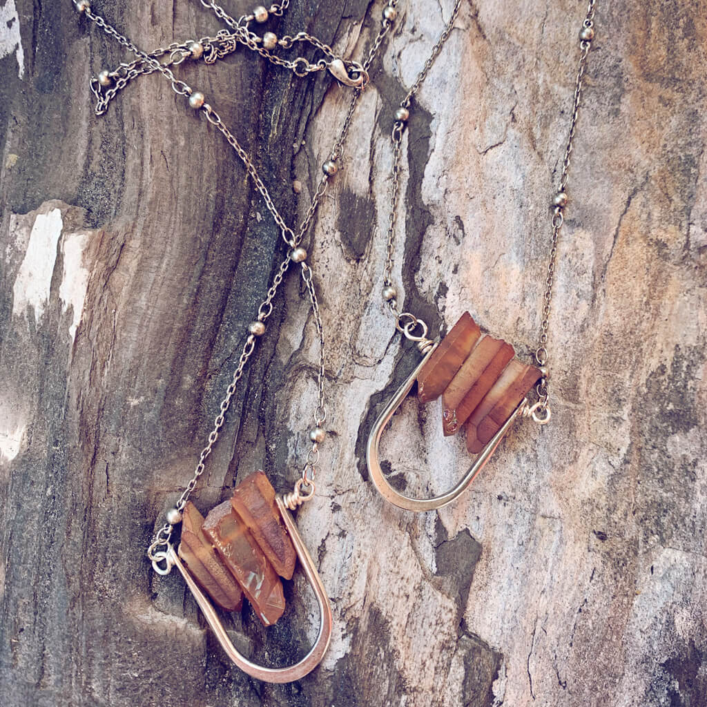 triptych triple quartz spike pendant necklace