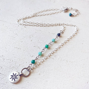 true north // star compass silver-plated and czech glass bead necklace