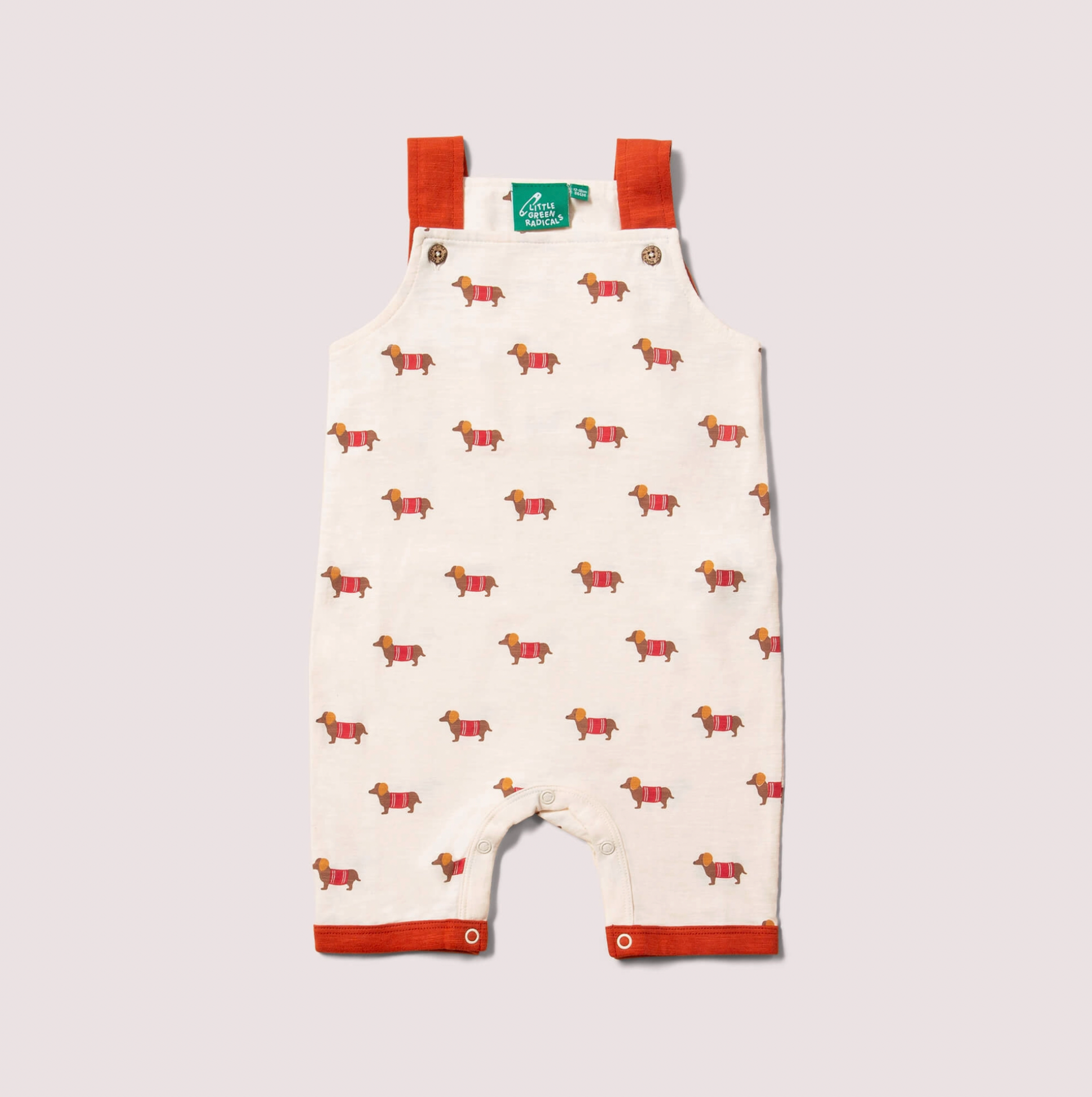 Cream Sausage Dogs Storytime Dungaree Shorts