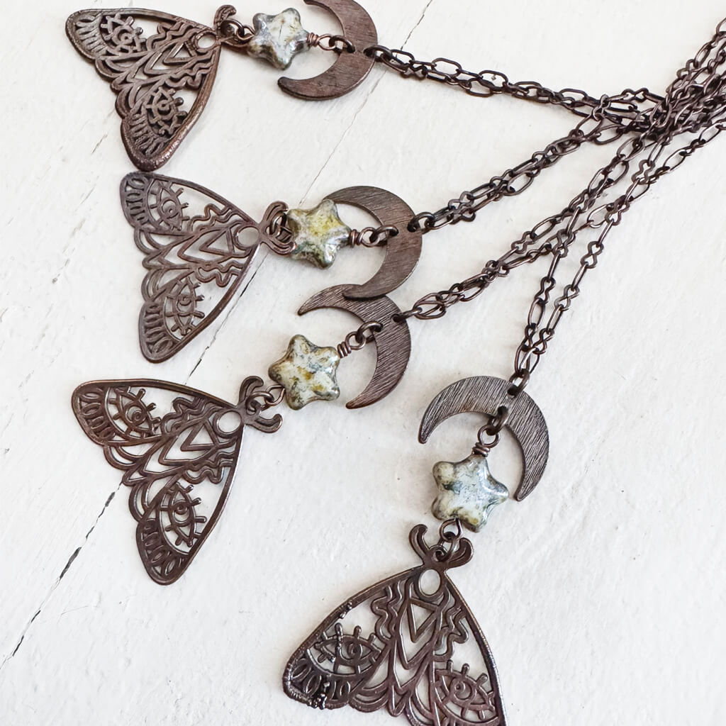 forest moon // copper electroformed moth pendant necklace