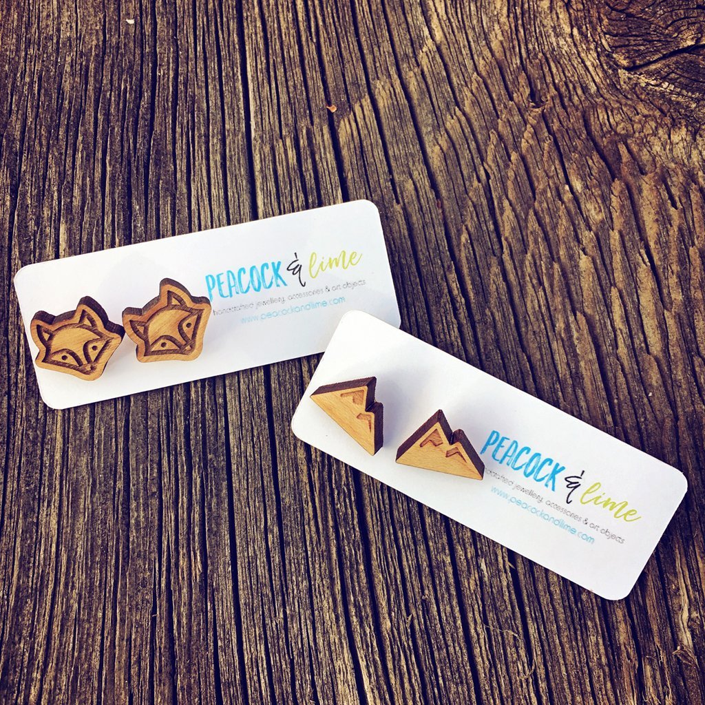 woodland // mini wood mountain or fox stud earrings